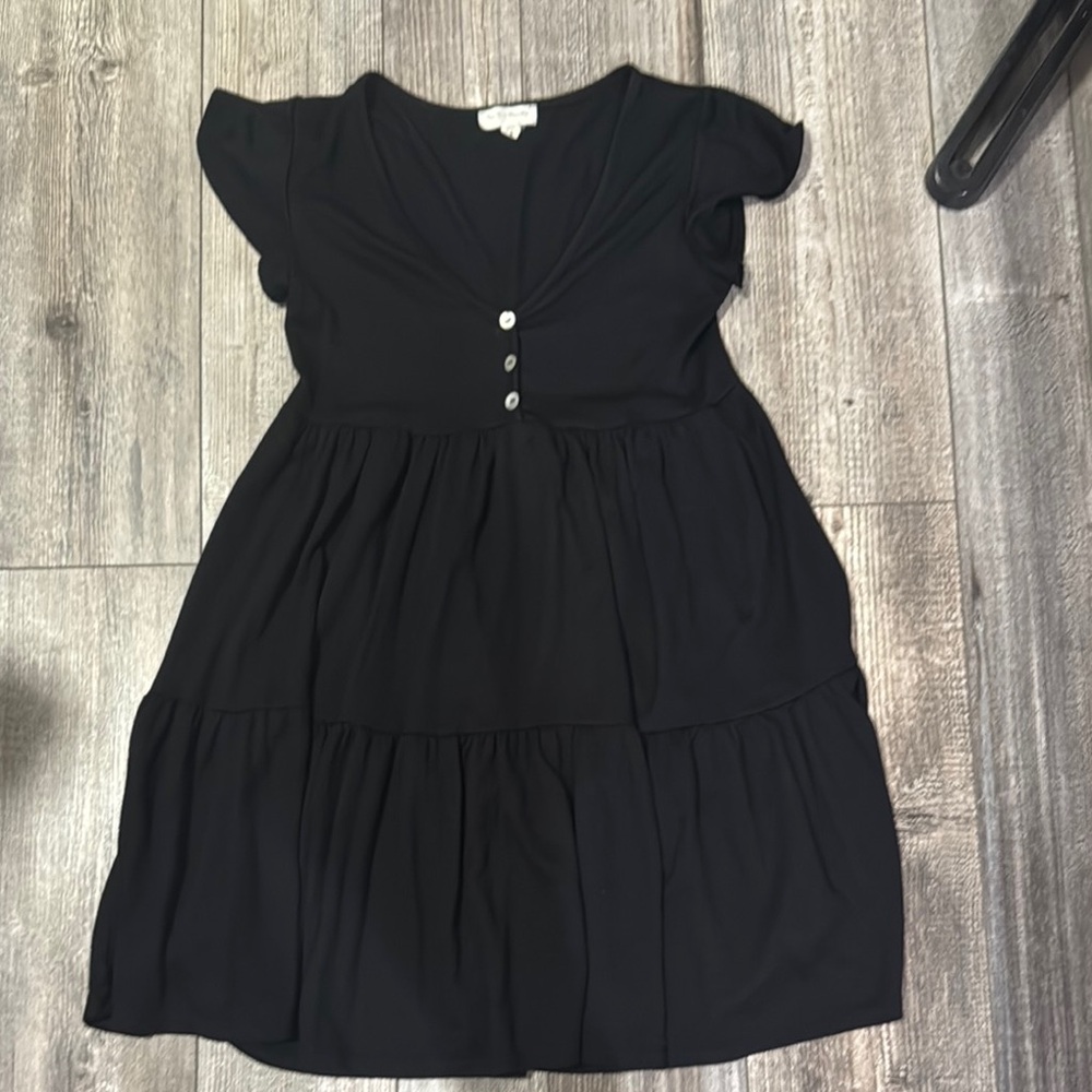 See You Monday Black Buttoned Tiered Dress
